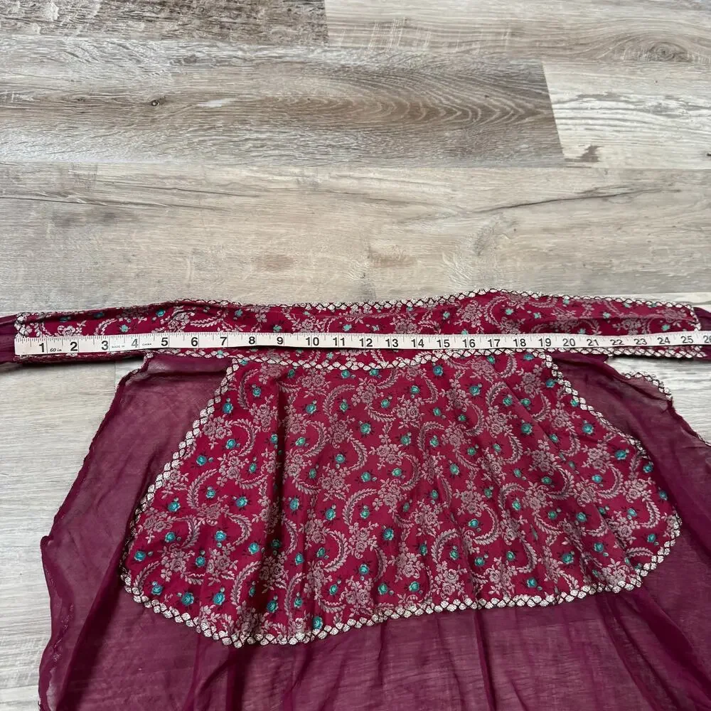 Vintage 70s Indian Gauze Apron Metallic Floral Egg Collecting Cottagecore Boho